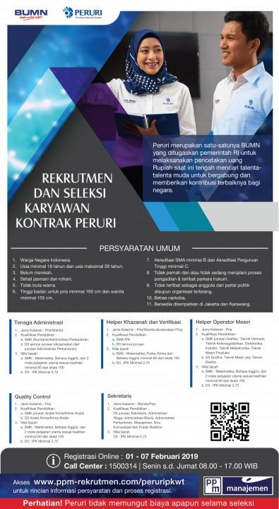 Lowongan Pekerjaan Untuk Karyawan Kontrak Peruri