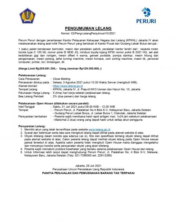 Pengumuman Lelang KPKNL Jakarta IV