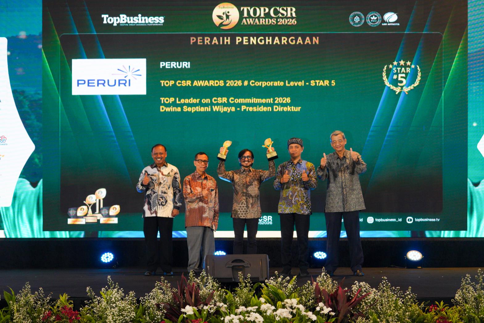 Tingkatkan Kualitas Dampak Sosial, PERURI Raih Predikat Tertinggi Bintang 5 di Ajang TOP CSR Awards 2026
